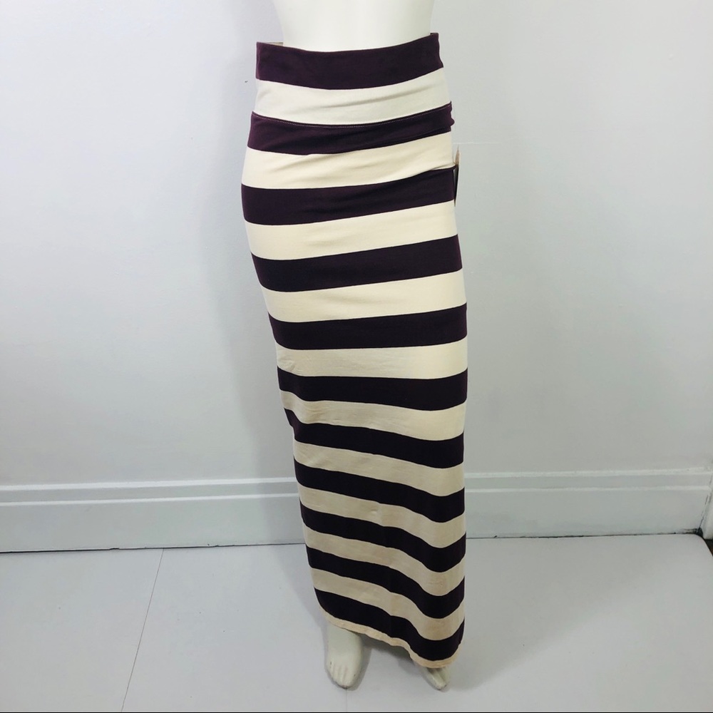 Free People Striped Aubergine Maxi Skirt W Split